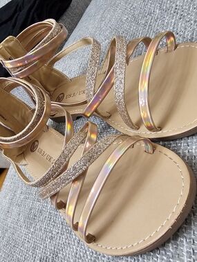 Girls' Rose Gold Holographic Strappy Sandals